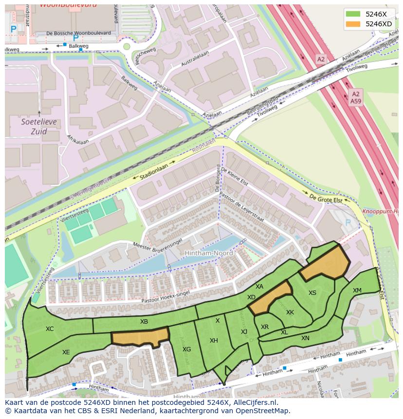 Afbeelding van het postcodegebied 5246 XD op de kaart.