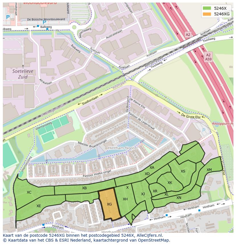 Afbeelding van het postcodegebied 5246 XG op de kaart.