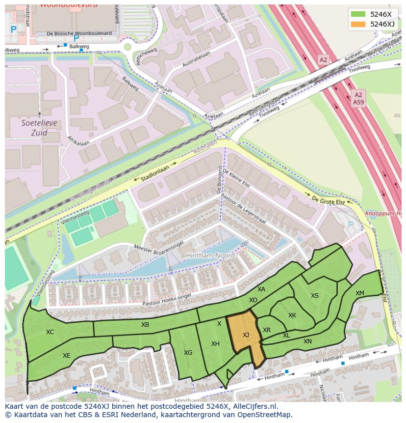 Afbeelding van het postcodegebied 5246 XJ op de kaart.