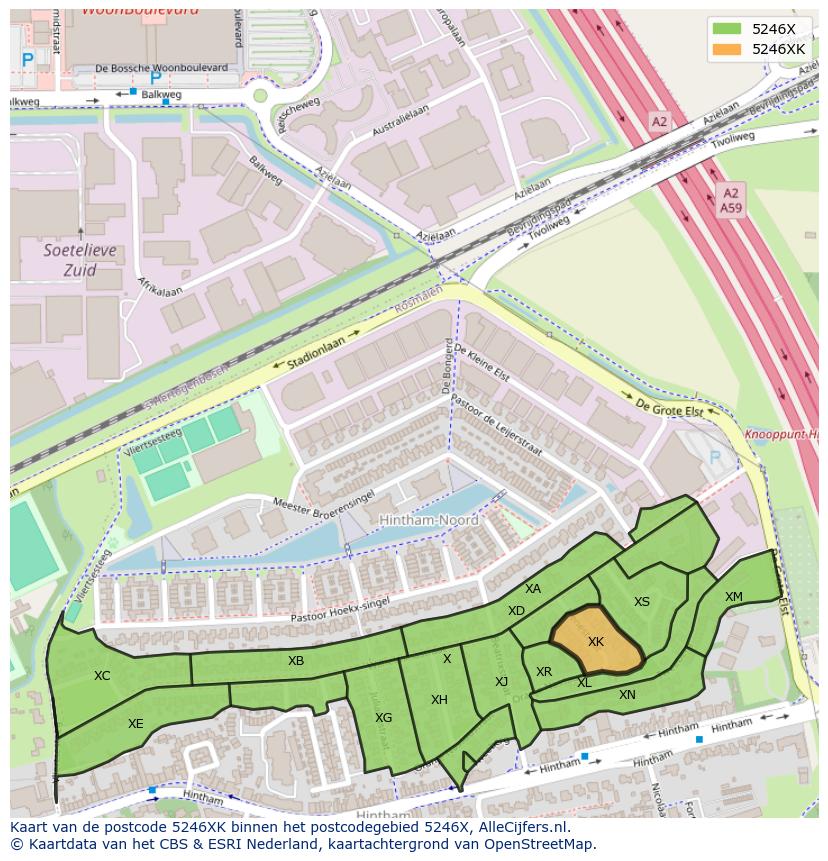Afbeelding van het postcodegebied 5246 XK op de kaart.