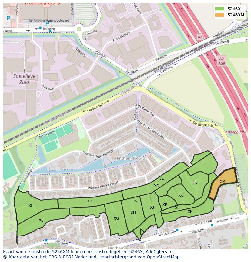 Afbeelding van het postcodegebied 5246 XM op de kaart.