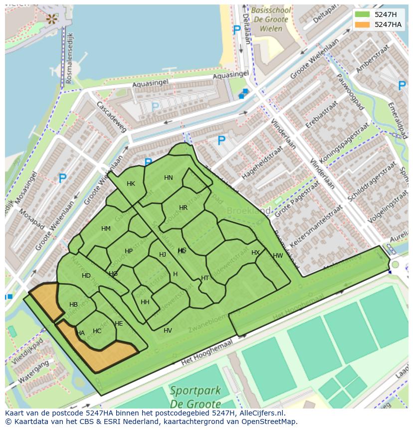 Afbeelding van het postcodegebied 5247 HA op de kaart.