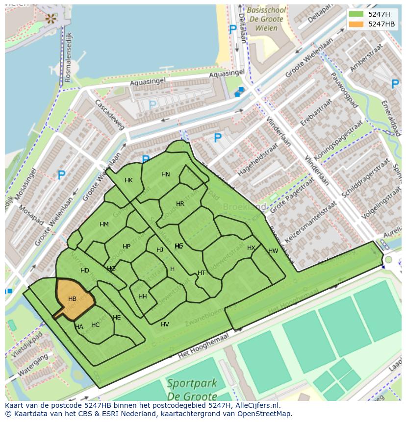 Afbeelding van het postcodegebied 5247 HB op de kaart.