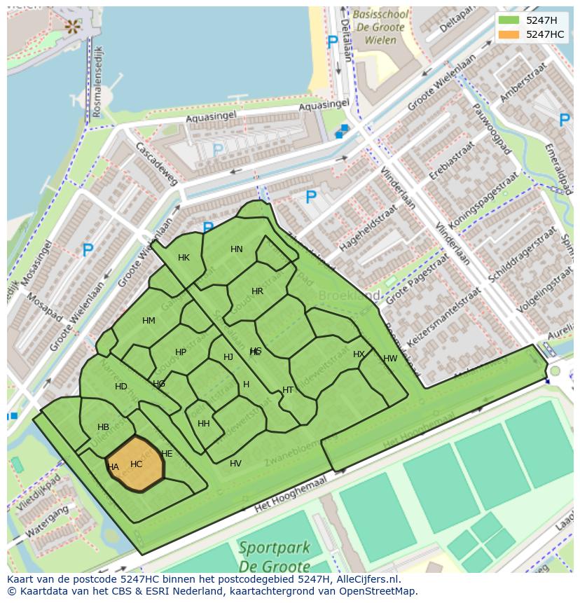 Afbeelding van het postcodegebied 5247 HC op de kaart.