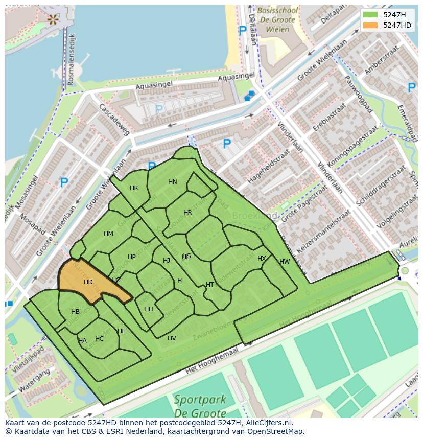 Afbeelding van het postcodegebied 5247 HD op de kaart.