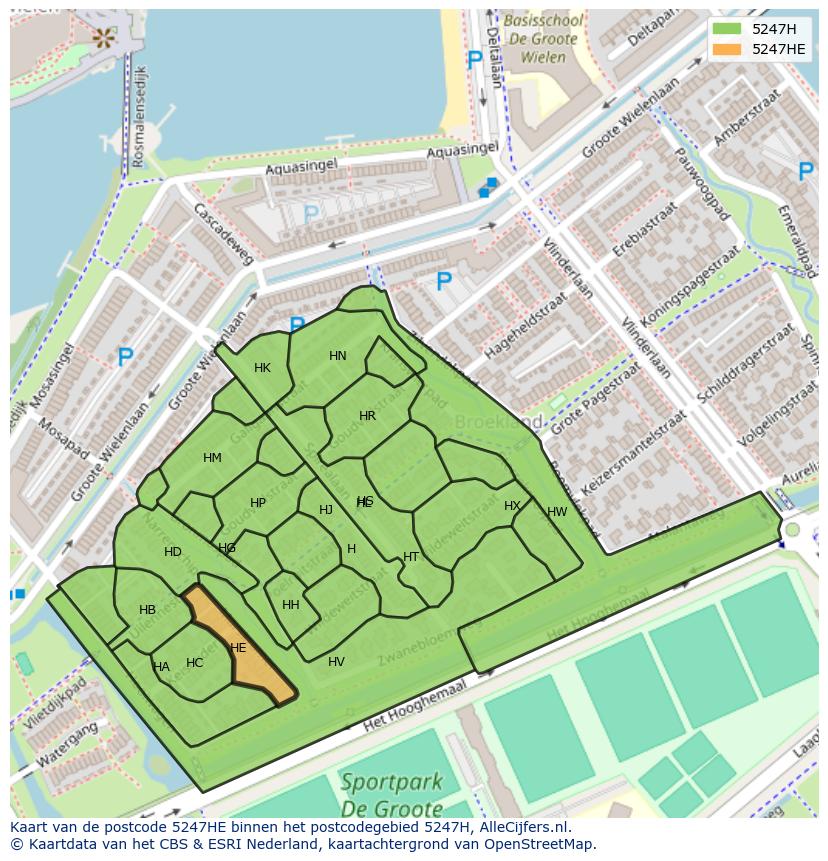Afbeelding van het postcodegebied 5247 HE op de kaart.