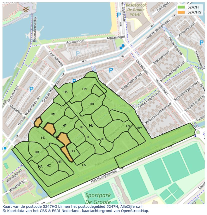 Afbeelding van het postcodegebied 5247 HG op de kaart.