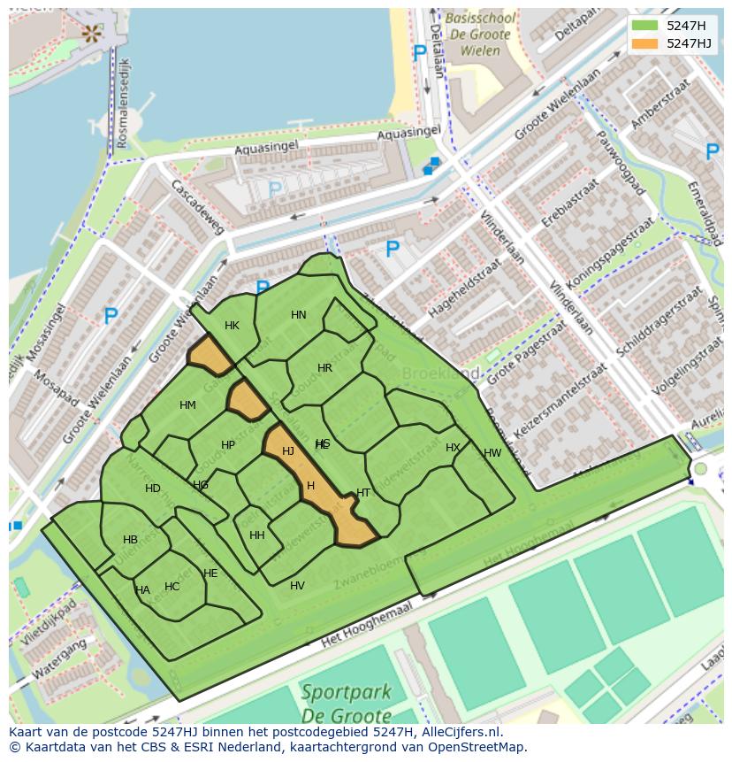 Afbeelding van het postcodegebied 5247 HJ op de kaart.