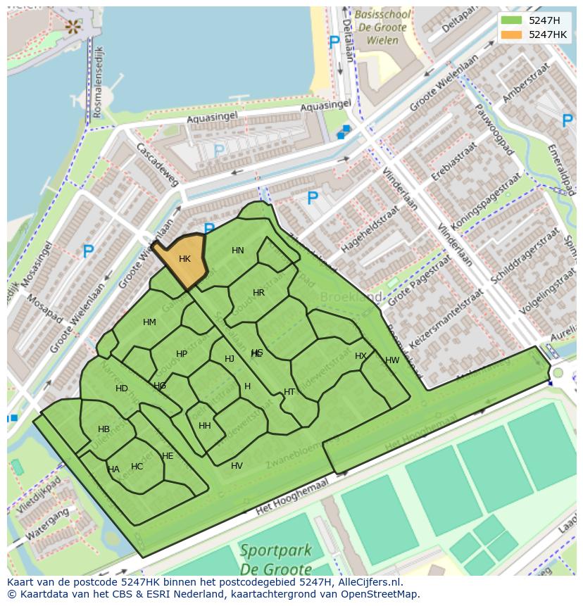 Afbeelding van het postcodegebied 5247 HK op de kaart.