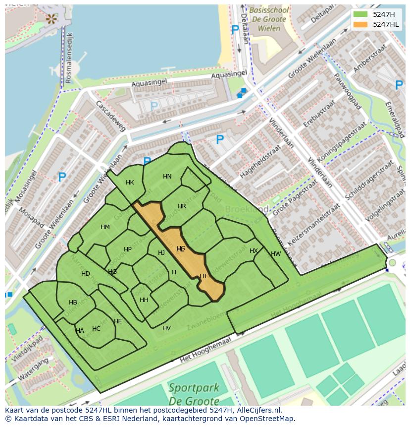 Afbeelding van het postcodegebied 5247 HL op de kaart.