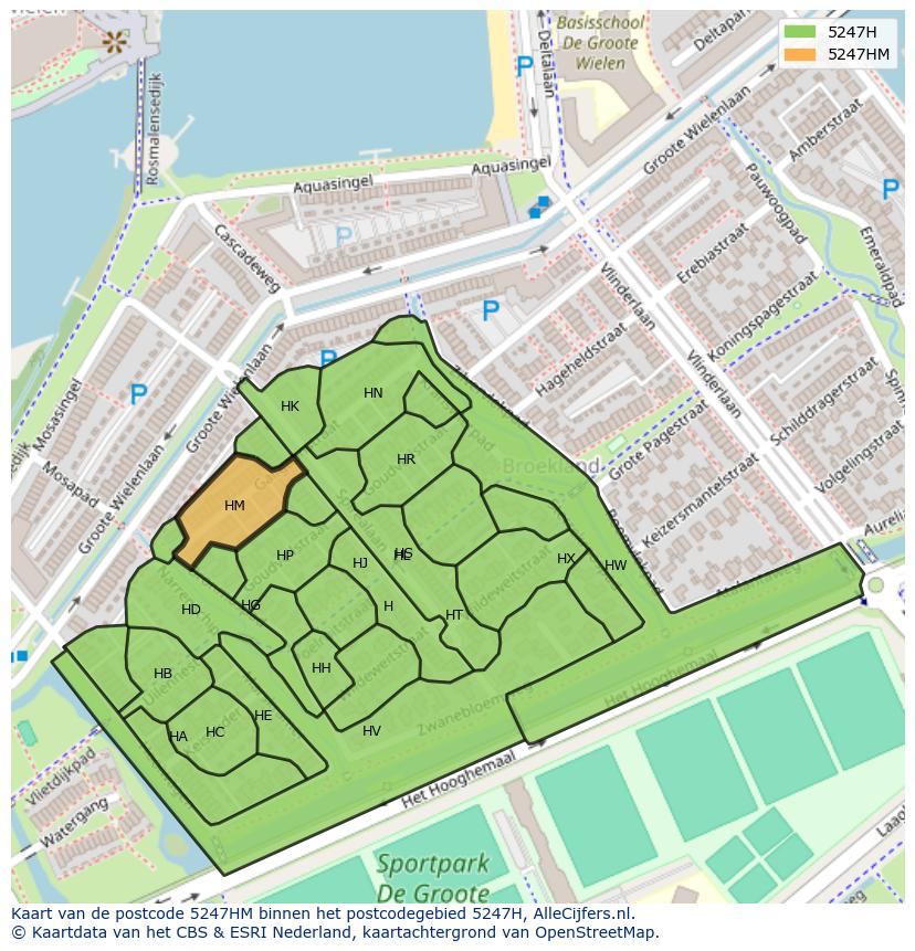 Afbeelding van het postcodegebied 5247 HM op de kaart.