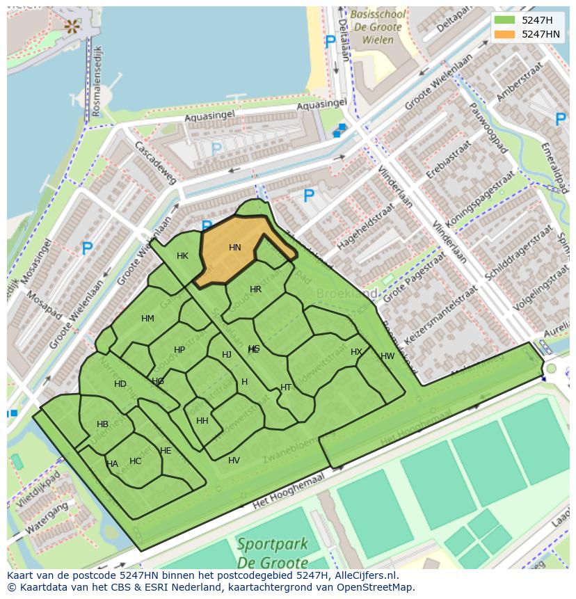 Afbeelding van het postcodegebied 5247 HN op de kaart.