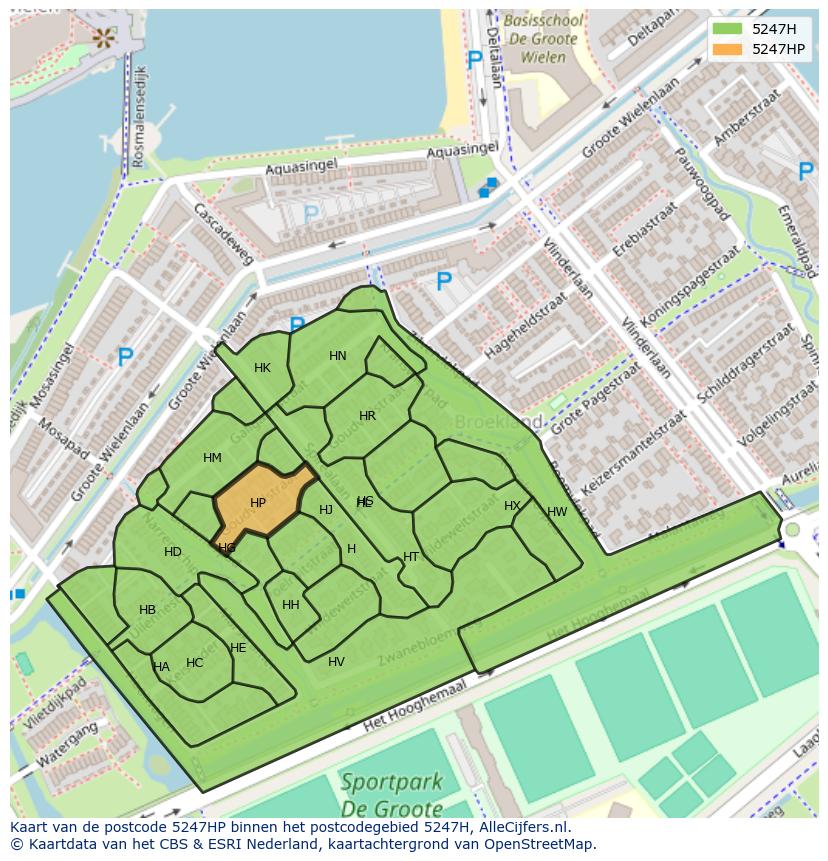 Afbeelding van het postcodegebied 5247 HP op de kaart.