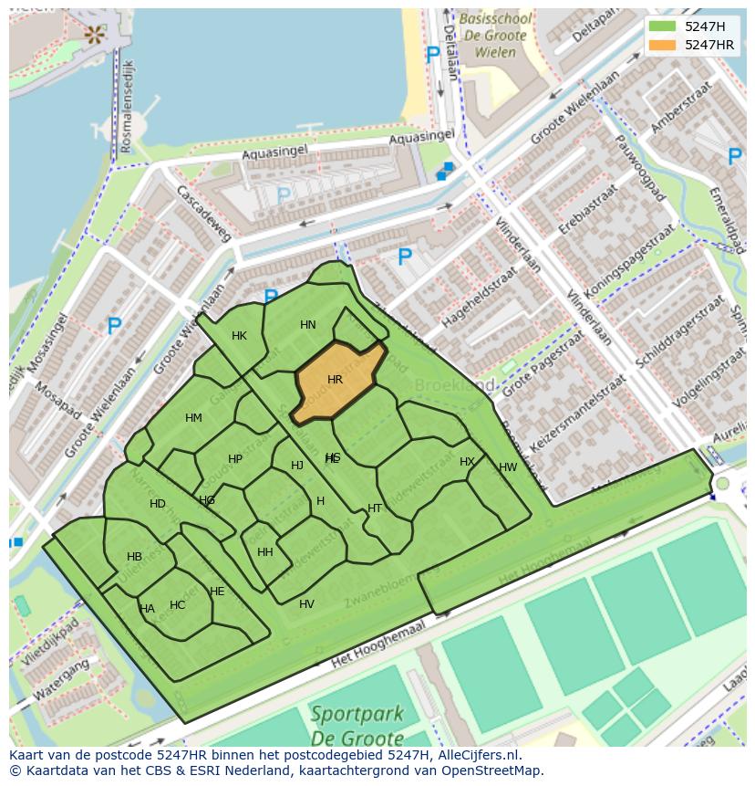 Afbeelding van het postcodegebied 5247 HR op de kaart.