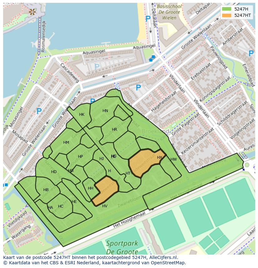 Afbeelding van het postcodegebied 5247 HT op de kaart.