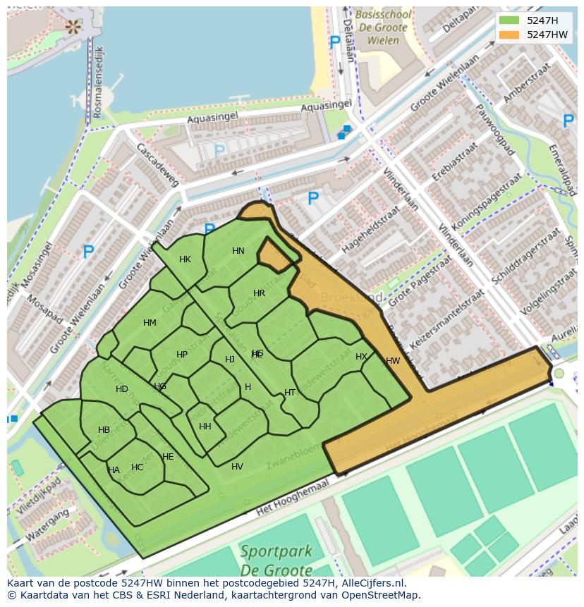Afbeelding van het postcodegebied 5247 HW op de kaart.