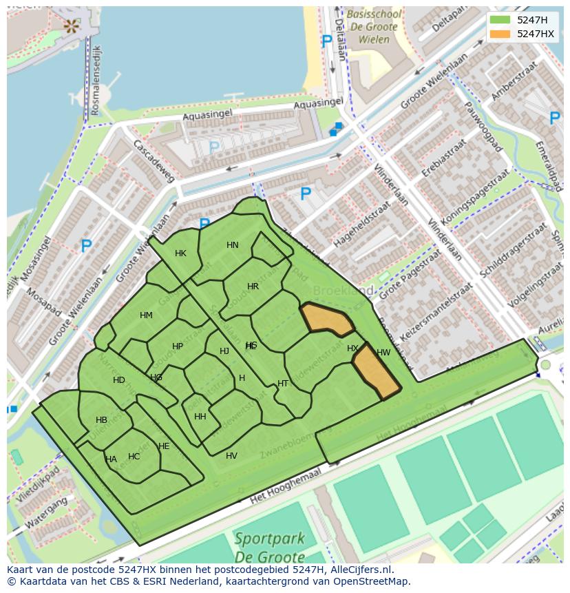 Afbeelding van het postcodegebied 5247 HX op de kaart.