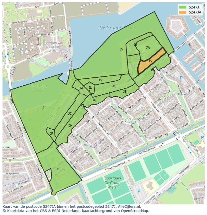 Afbeelding van het postcodegebied 5247 JA op de kaart.