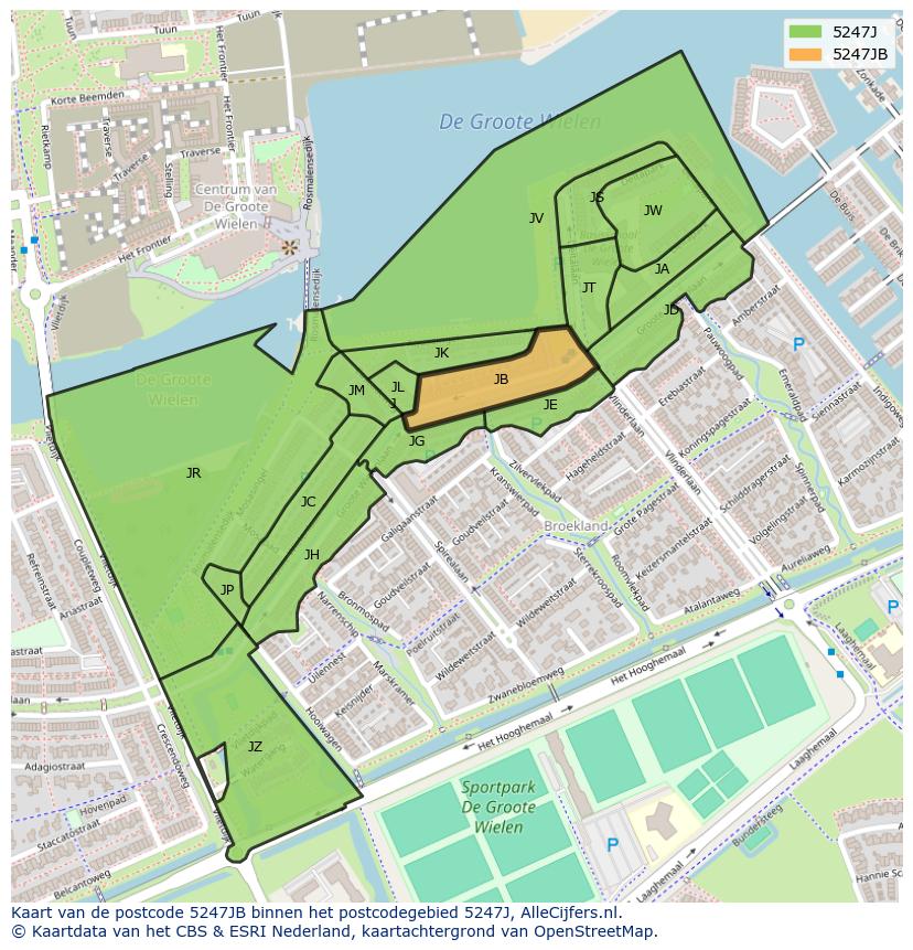 Afbeelding van het postcodegebied 5247 JB op de kaart.