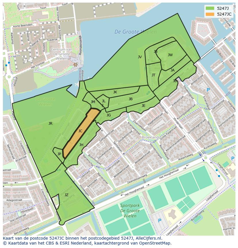 Afbeelding van het postcodegebied 5247 JC op de kaart.