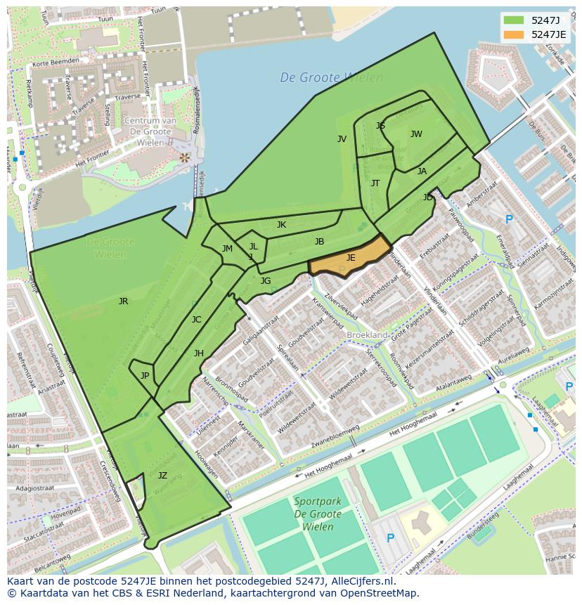 Afbeelding van het postcodegebied 5247 JE op de kaart.