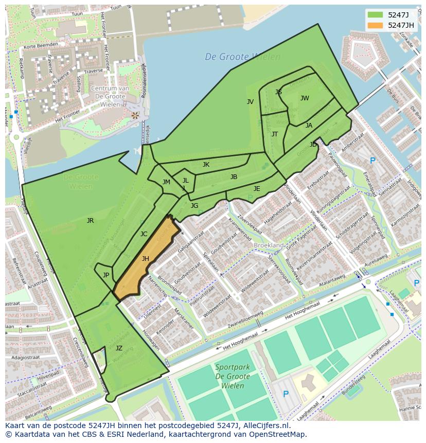 Afbeelding van het postcodegebied 5247 JH op de kaart.