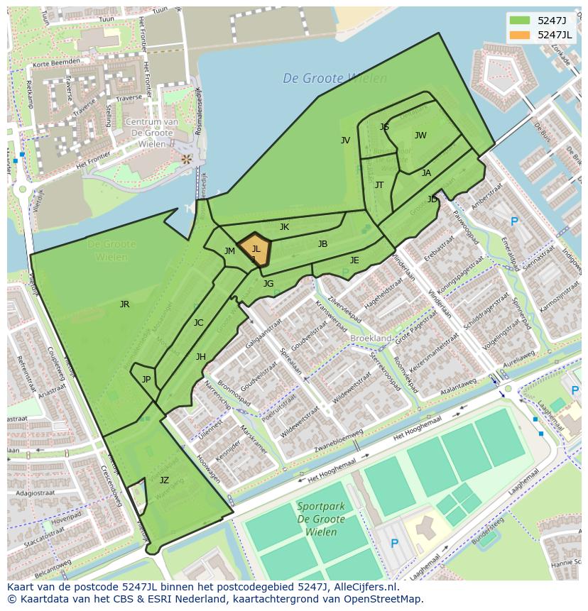 Afbeelding van het postcodegebied 5247 JL op de kaart.