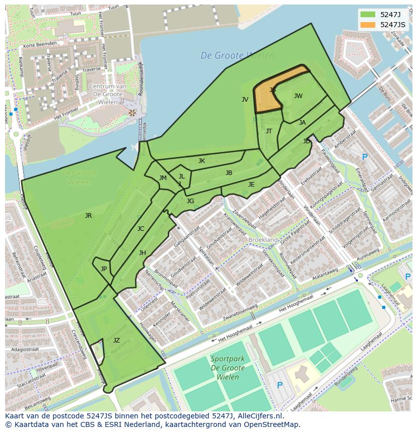 Afbeelding van het postcodegebied 5247 JS op de kaart.