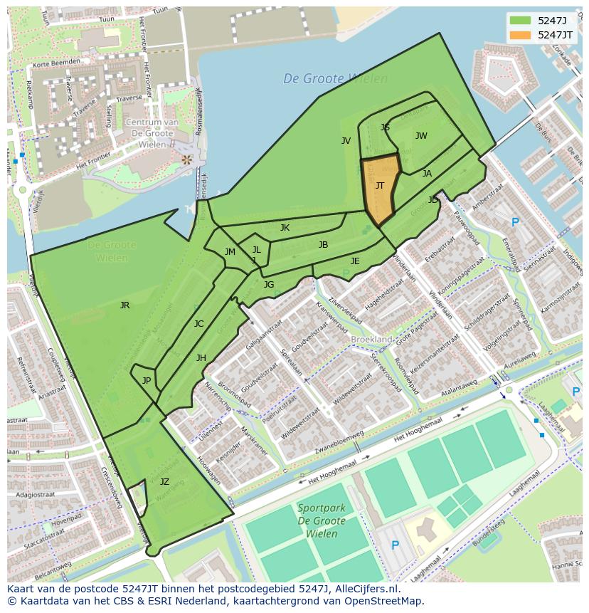 Afbeelding van het postcodegebied 5247 JT op de kaart.