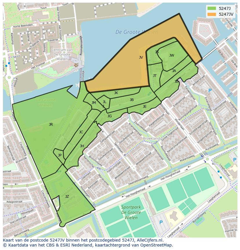 Afbeelding van het postcodegebied 5247 JV op de kaart.