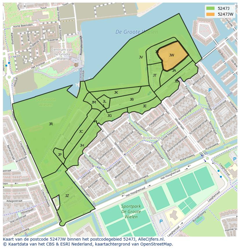 Afbeelding van het postcodegebied 5247 JW op de kaart.