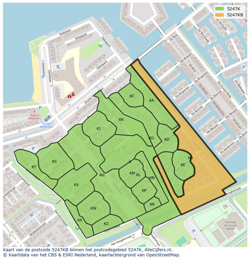 Afbeelding van het postcodegebied 5247 KB op de kaart.