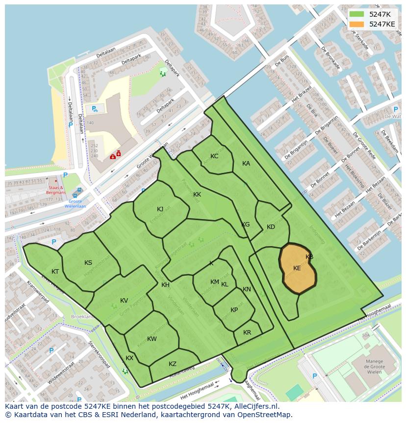 Afbeelding van het postcodegebied 5247 KE op de kaart.