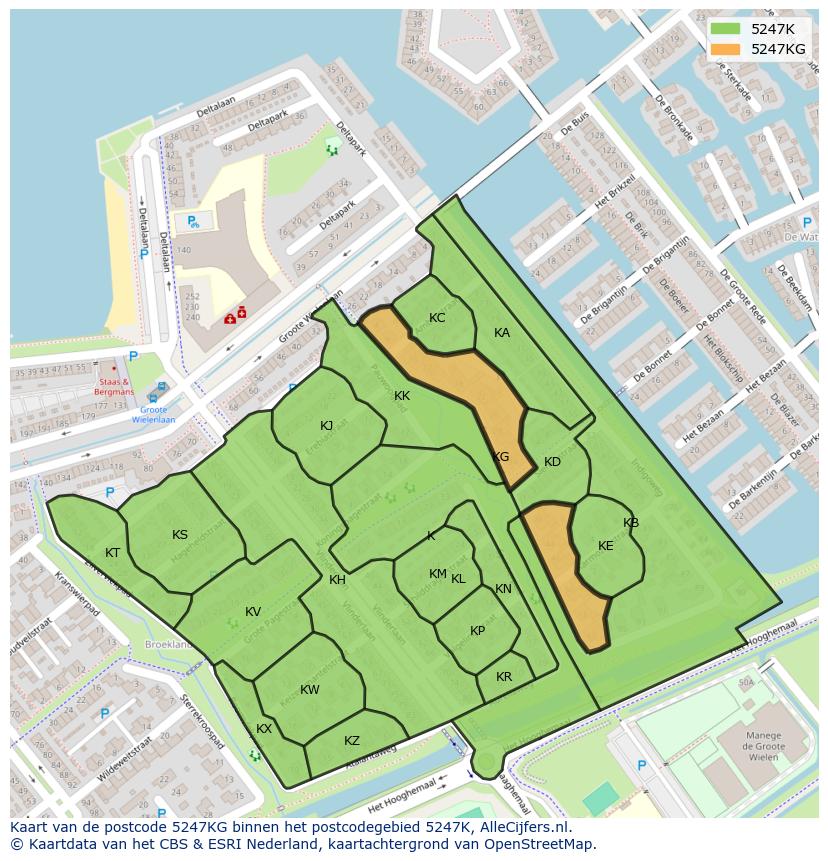 Afbeelding van het postcodegebied 5247 KG op de kaart.