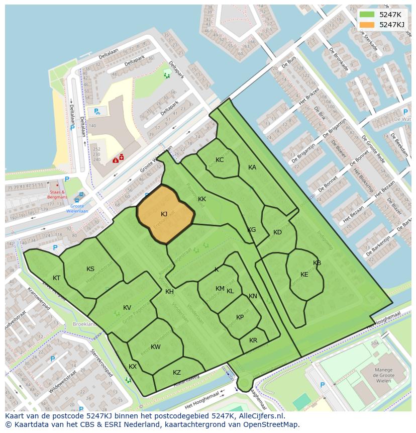 Afbeelding van het postcodegebied 5247 KJ op de kaart.
