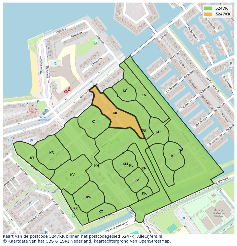 Afbeelding van het postcodegebied 5247 KK op de kaart.