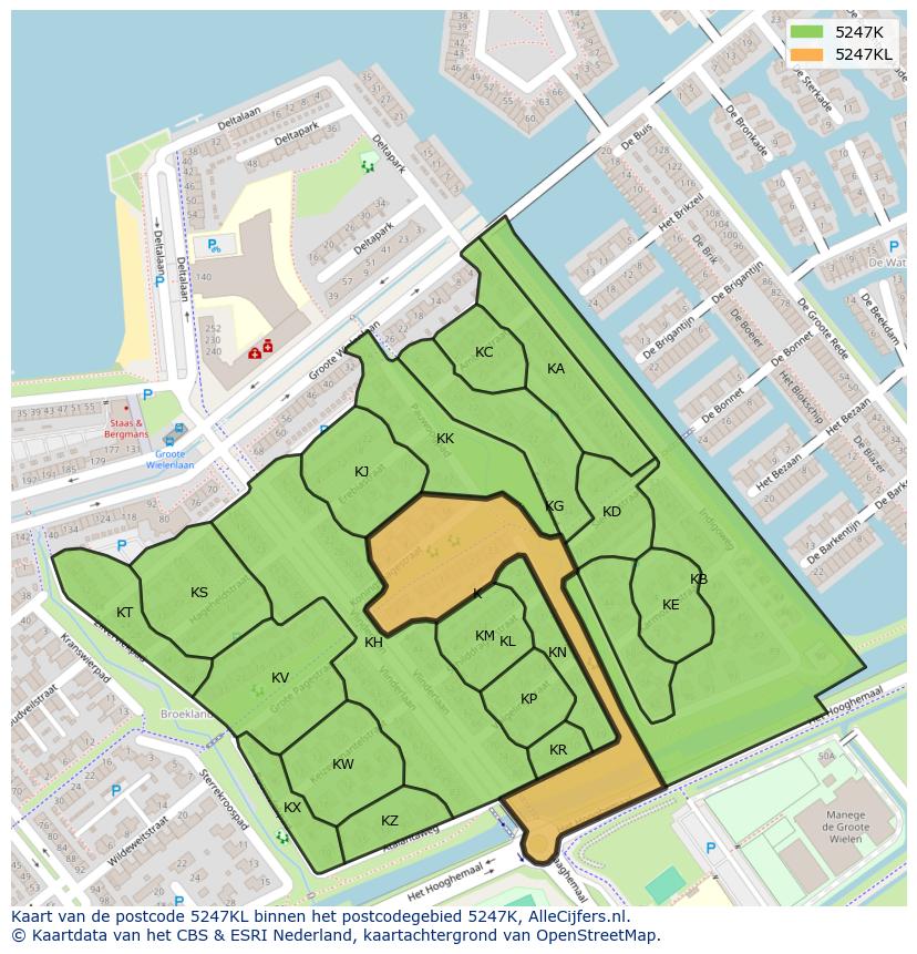 Afbeelding van het postcodegebied 5247 KL op de kaart.