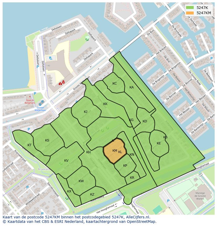 Afbeelding van het postcodegebied 5247 KM op de kaart.
