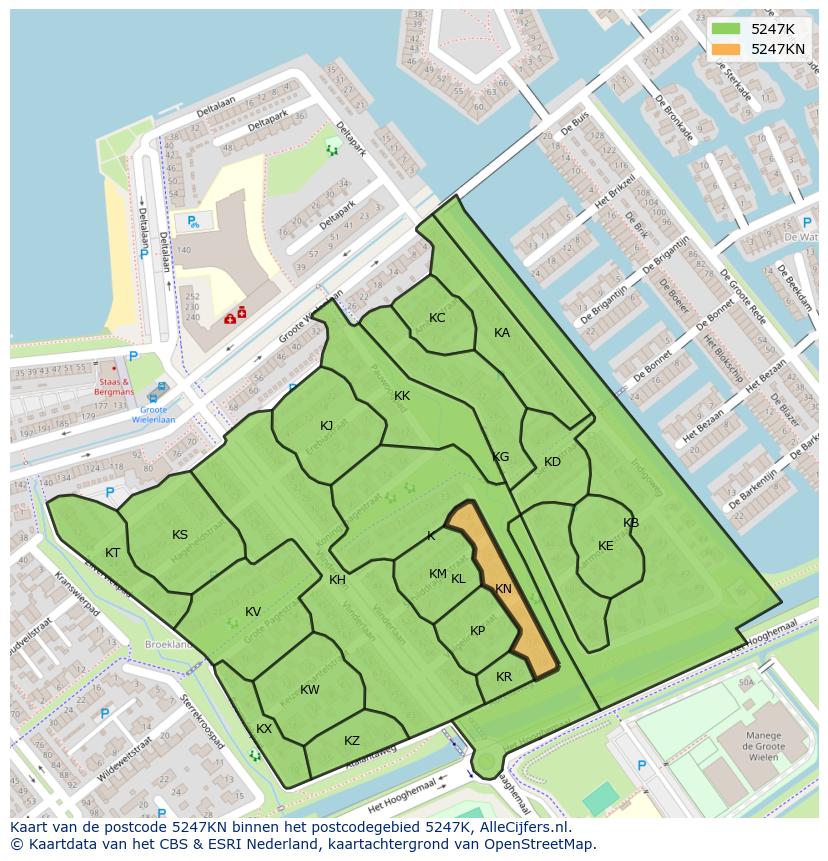 Afbeelding van het postcodegebied 5247 KN op de kaart.