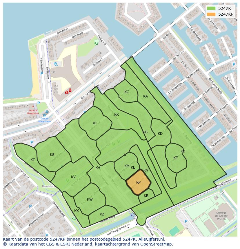 Afbeelding van het postcodegebied 5247 KP op de kaart.