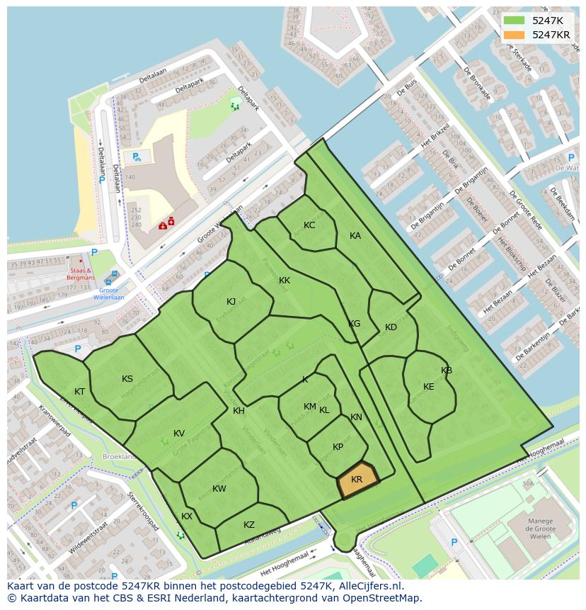 Afbeelding van het postcodegebied 5247 KR op de kaart.