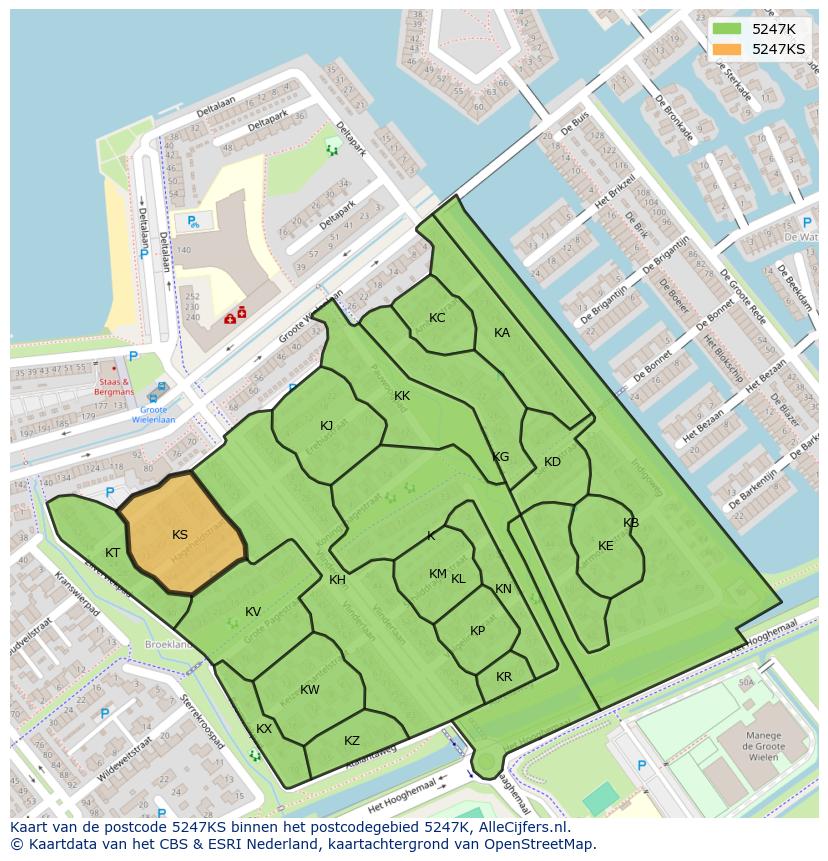 Afbeelding van het postcodegebied 5247 KS op de kaart.