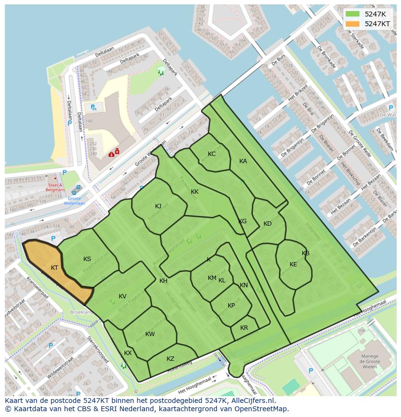 Afbeelding van het postcodegebied 5247 KT op de kaart.