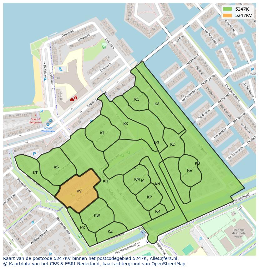 Afbeelding van het postcodegebied 5247 KV op de kaart.