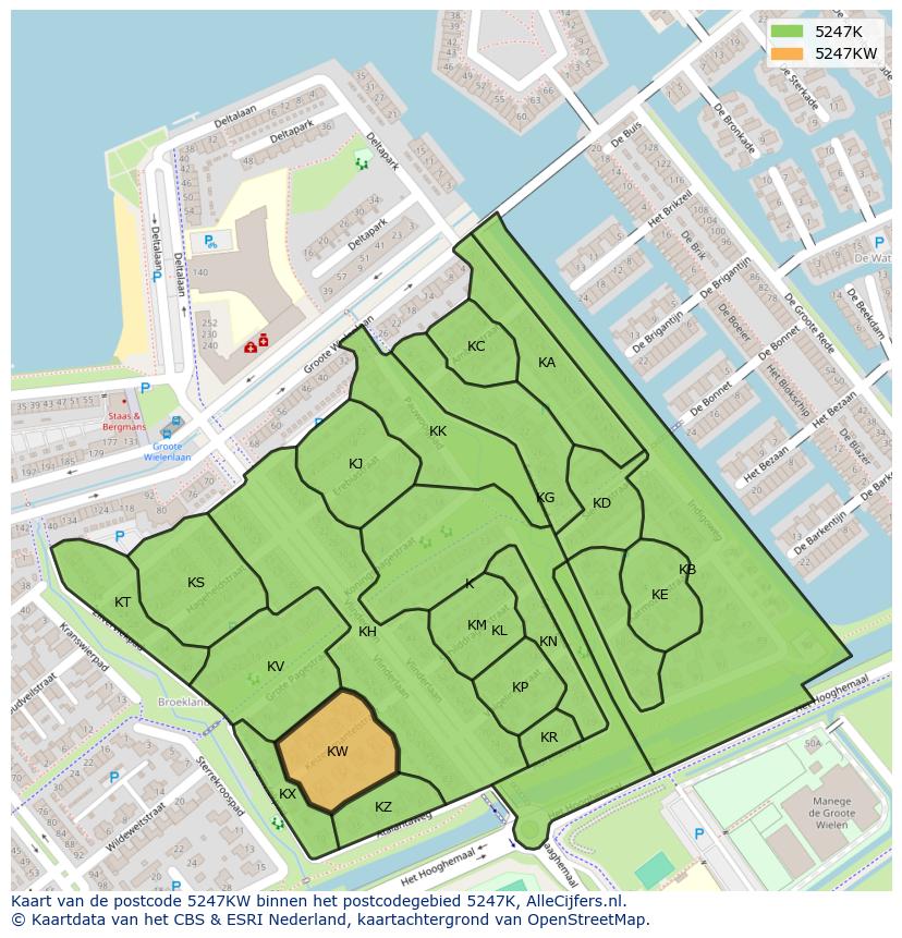 Afbeelding van het postcodegebied 5247 KW op de kaart.