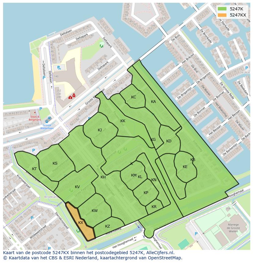 Afbeelding van het postcodegebied 5247 KX op de kaart.