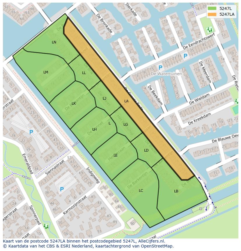 Afbeelding van het postcodegebied 5247 LA op de kaart.