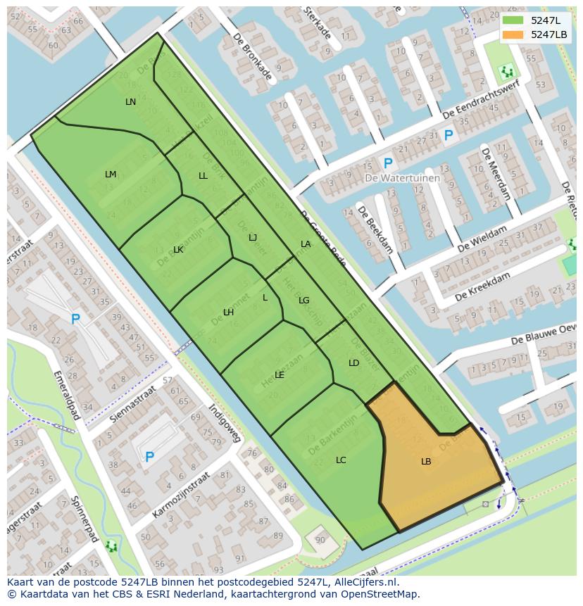 Afbeelding van het postcodegebied 5247 LB op de kaart.