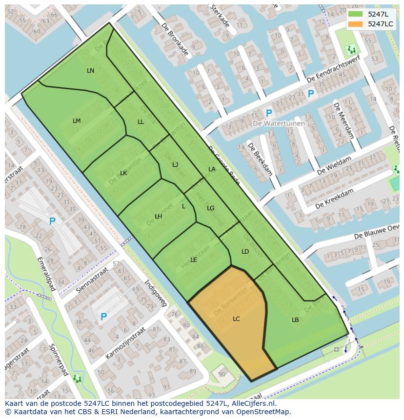 Afbeelding van het postcodegebied 5247 LC op de kaart.