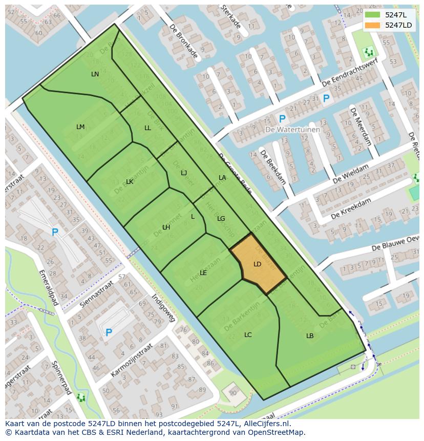 Afbeelding van het postcodegebied 5247 LD op de kaart.